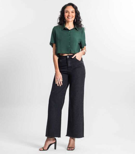 Camisa Cropped Feminina Básica Select Verde