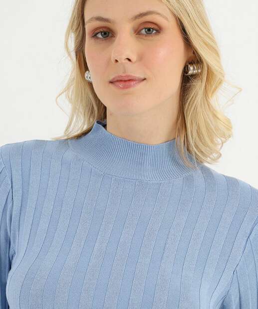 Suéter Feminino Cropped Gola Alta Marisa Azul