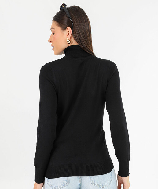 Suéter Feminino Liso Gola Alta Marisa Preto