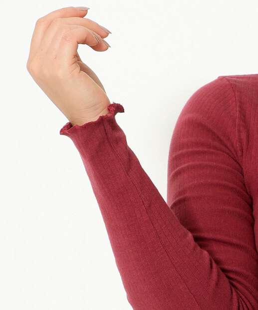 Blusa Feminina Canelada Gola Alta Manga Longa Marisa