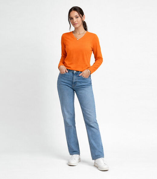 Blusa Manga Longa Decote V Básica Select Laranja