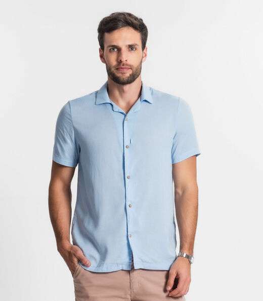 Camisa Em Viscolinho Masculina Diametro Azul