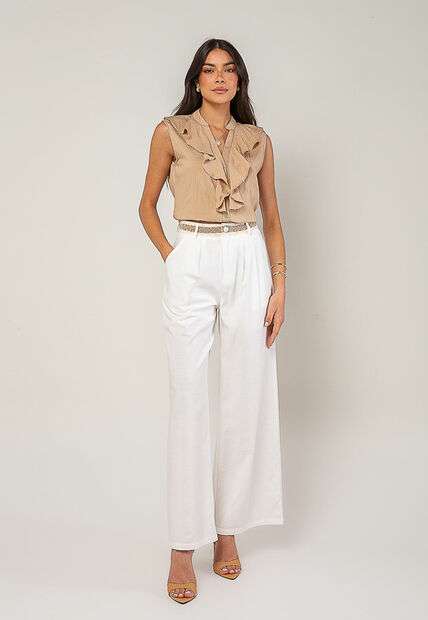 Regata Alfaiataria Com Babados Bege Salvatore