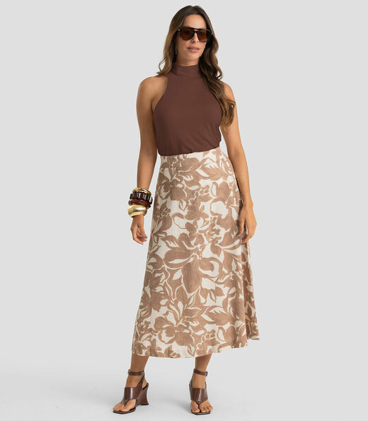 Regata Gola Alta Feminina Em Visco Tricot Dianna Marrom