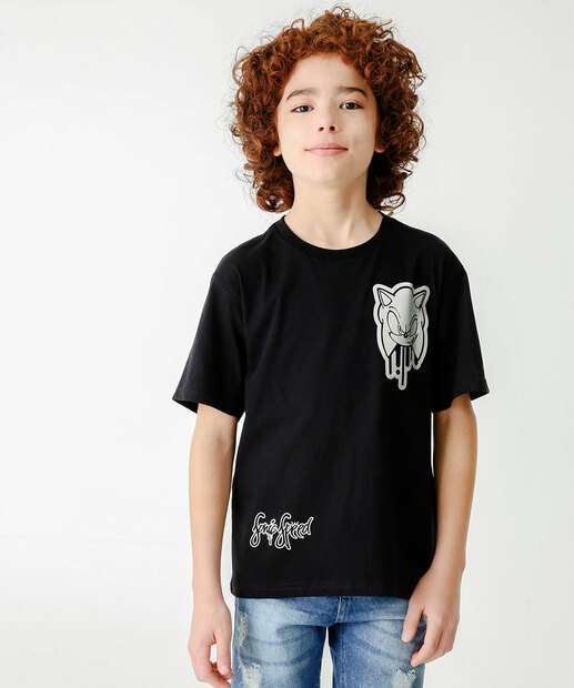 Camiseta Juvenil Manga Curta Sonic Tam 10 a 16