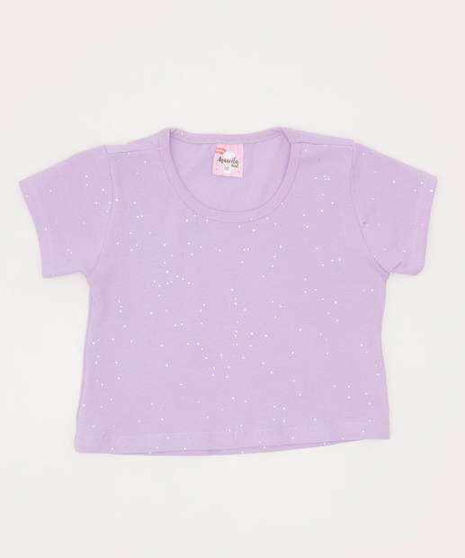 Blusa Infantil Cropped Glitter Manga Curta Tam 4 a 10