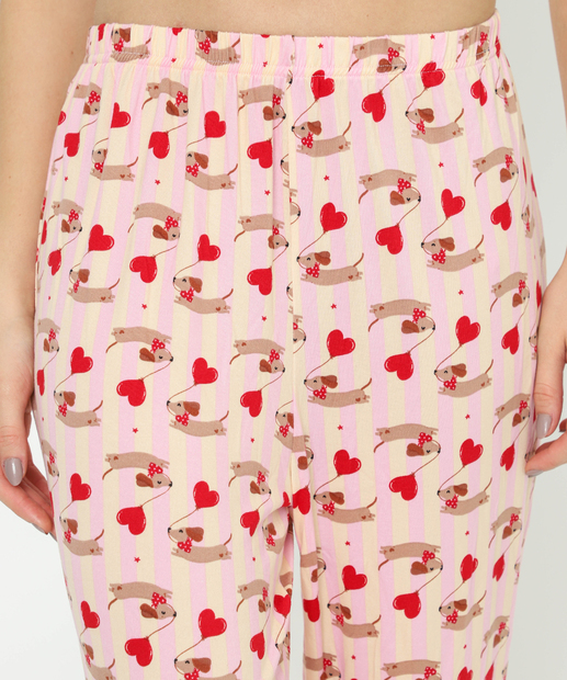 Calça Pijama Feminino Avulso Estampa Cachorros Marisa Rosa