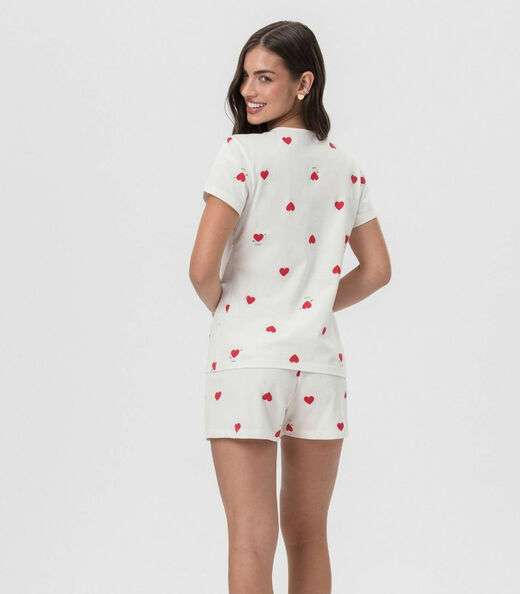 Short Doll Estampado Corações Mensageira Da Paz Branco