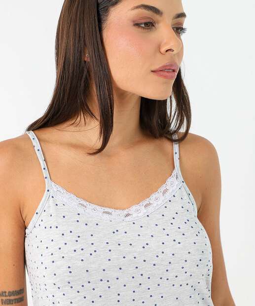 Camisola Estampa Estampa Poá Alças Finas Marisa Cinza