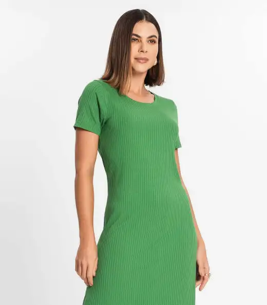 Vestido Midi Ribana Canelada Básico Rovitex Verde