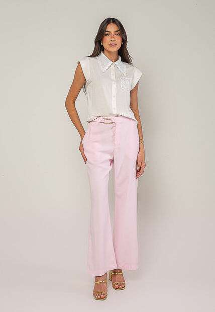 Blusa Alfaiataria Com Gola Em Renda E Bolso Decorado Branco Salvatore