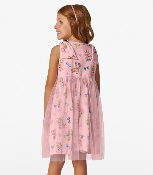 Vestido em Cotton Leve e Tule Trick Nick Rosa