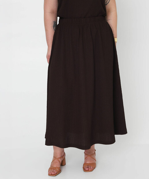 Saia Plus Size Longa Feminina Crinkle Marisa Marrom