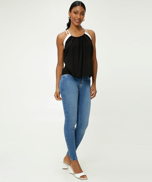 Blusa Regata Feminina Bicolor Alças Finas Marisa