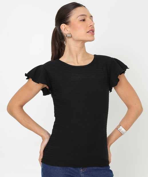 Image_Blusa Feminina Textura Manga Babado Marisa Preto