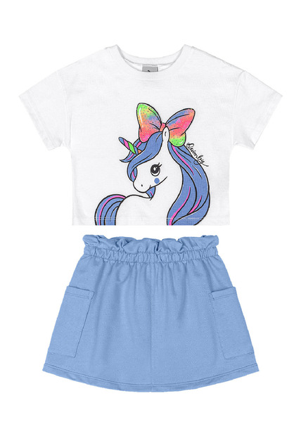 Conjunto Blusa Unicórnio Saia Quimby