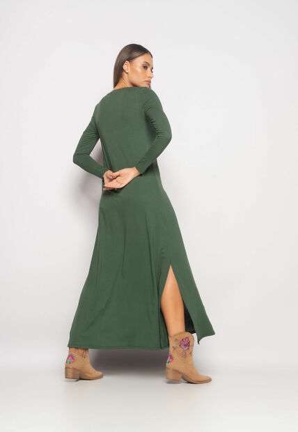 Vestido Longo Manga Longa Malha Verde Salvatore Fashion