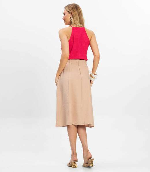 Saia Midi Feminina Evase Marrante Renaluci Bege