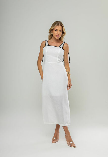 Image_Vestido Midi Com Alças De Amarração e Acabamento Contrastante Branco Salvatore