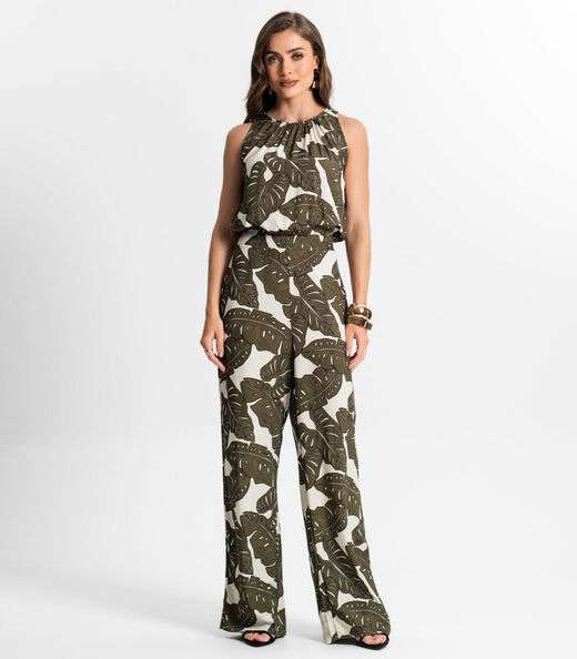 Image_Calça Feminina Pantalona Estampada Endless Verde