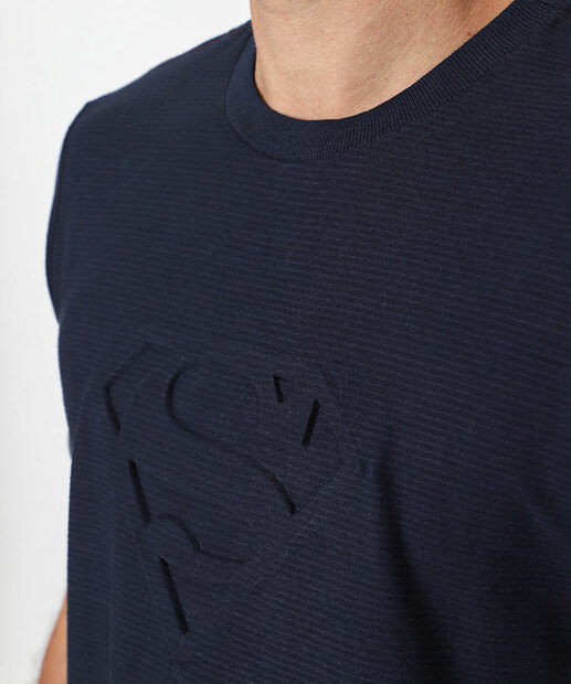 Camiseta Masculina Super Homem Alto Relevo Warner Bros Azul