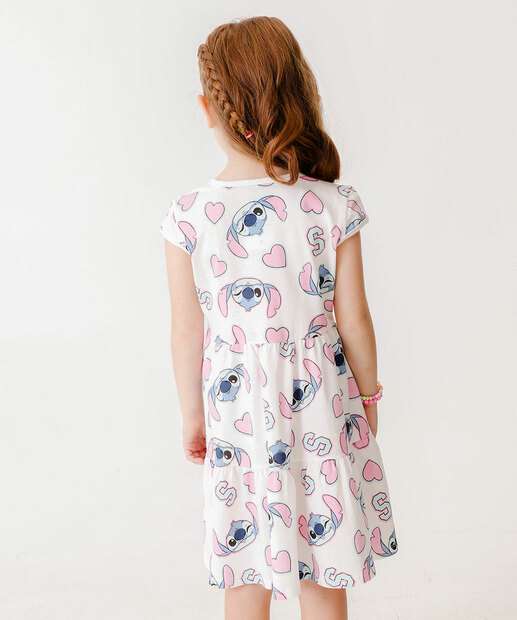 Vestido Infantil Stitch Manga Curta Disney Tam 4 a 10