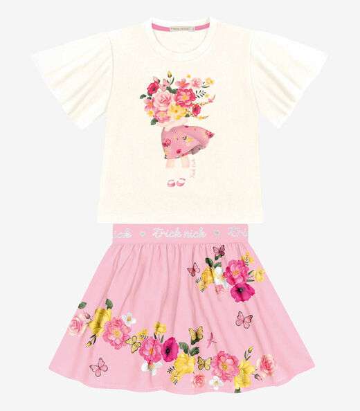 Conjunto Infantil Blusa Com Saia Trick Nick Rosa