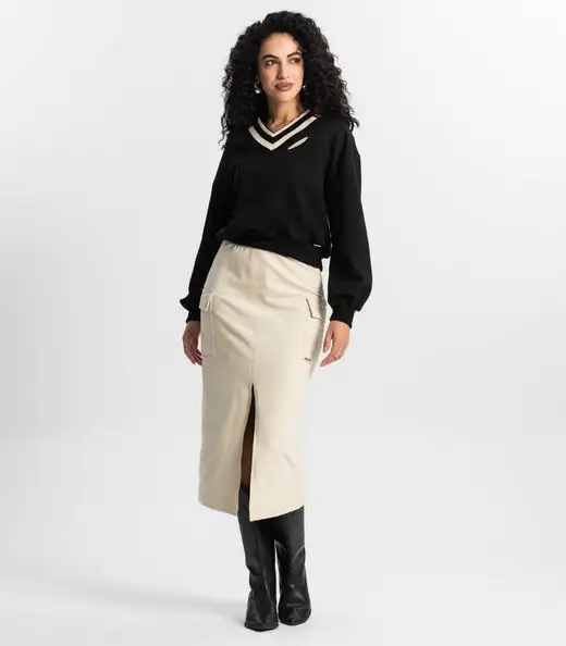 Saia Midi Cargo Feminino Rovitex Bege