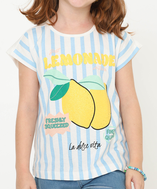Blusa Infantil Estampa Limão Listras Marisa Tam 4 a 10 Off White