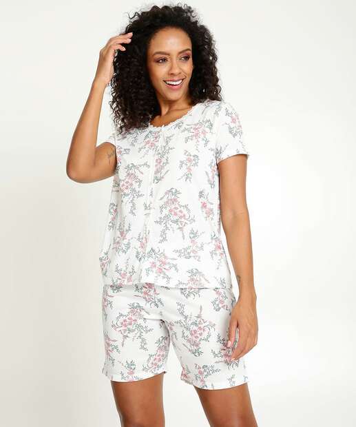 Pijama Feminino Estampa Floral Manga Curta Marisa