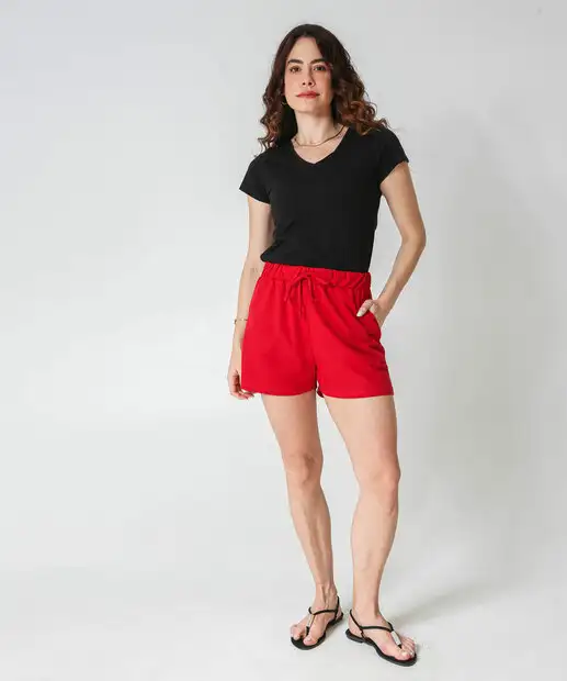 Blusa Feminina Básica Cotton Decote V Marisa Preto