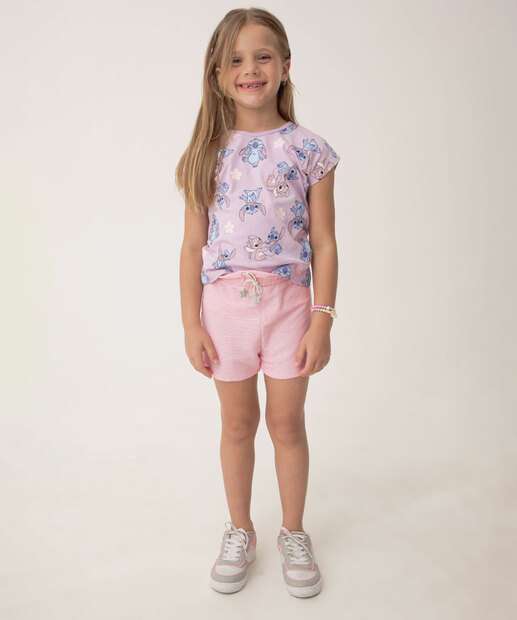 Blusa Infantil Angel E Stitch Disney Tam 4 a 10 Lilás