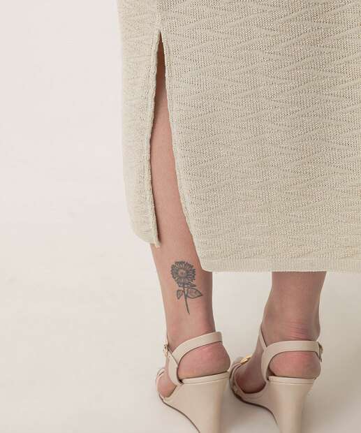 Saia Midi Feminina Tricô Brilho Lurex Fenda Marisa