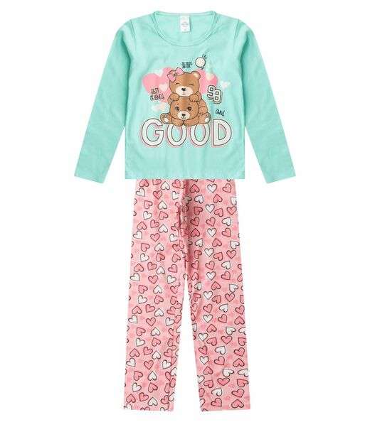 Pijama Menina Manga Longa Brilha No Escuro Kappes Verde