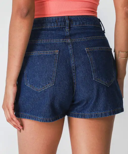Short Jeans Feminino Bordado Coração Azul