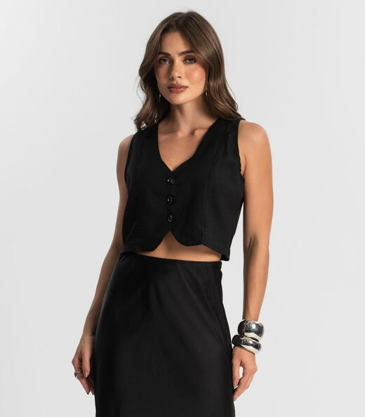 Colete Feminino Em Alfaiataria Style Box Preto