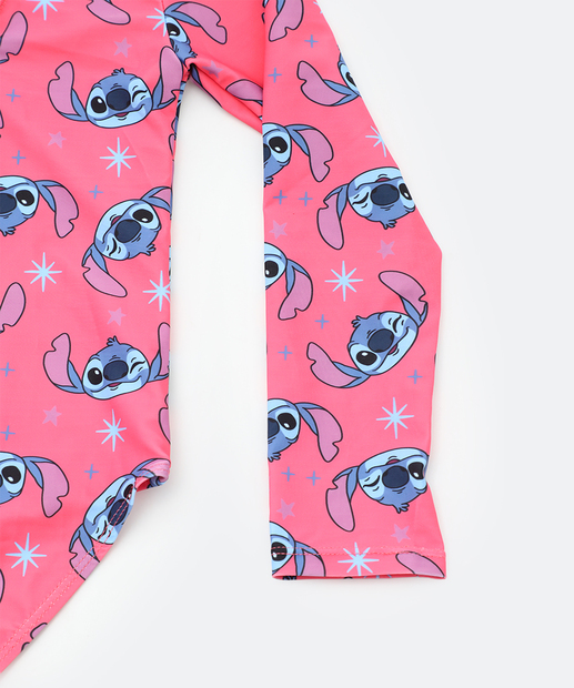 Maiô Infantil Stitch Manga Longa Marisa Tam 2 ao 12 Rosa