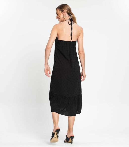 Vestido Midi De Alça E Babados Em Air Flow Rovitex Preto