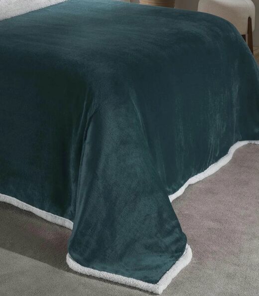 Cobertor Sherpa Dupla Face Queen Lar E Lazer Verde