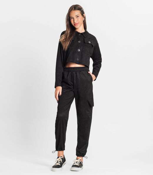 Casaco Juvenil Feminino Em Suede Sarjado Minty Preto