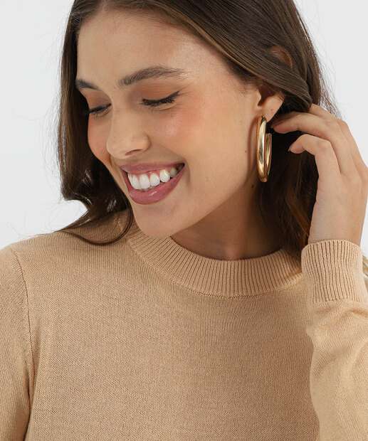 Suéter Feminino Liso Gola Careca Marisa Bege