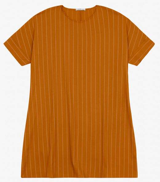 Vestido Plus Size em Visco Listras Secret Glam Marrom