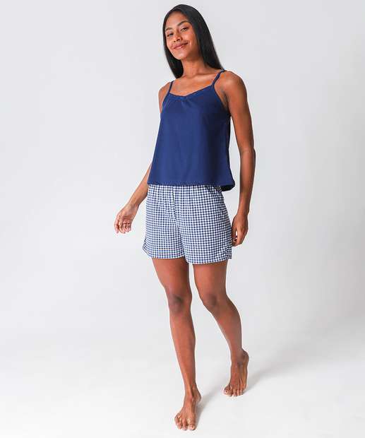 Pijama Feminino Estampa Xadrez Alças Finas Marisa