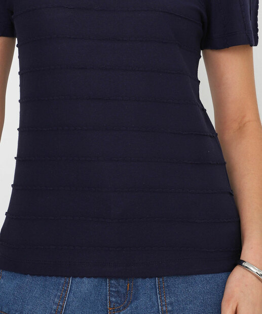 Blusa Feminina Textura Manga Curta Princesa Marisa Azul