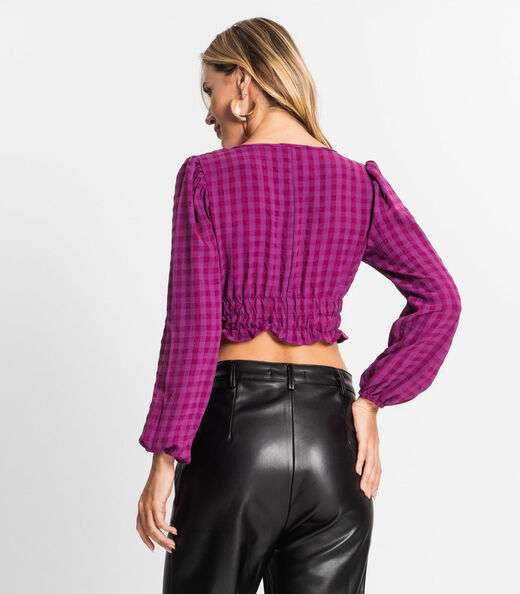 Blusa Manga Longa Feminina Xadrez Endless Roxo