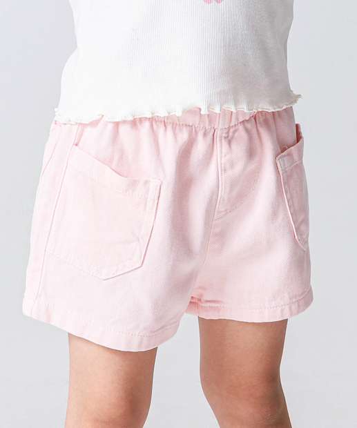 Short Infantil Sarja Clochard Bolsos Tam 4 a 10 Rosa