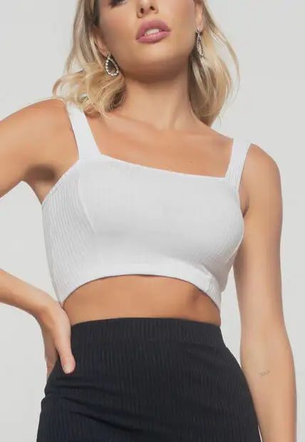 Cropped  Top Faixa Comfy Malha Canelada Branco Salvatore Fashion