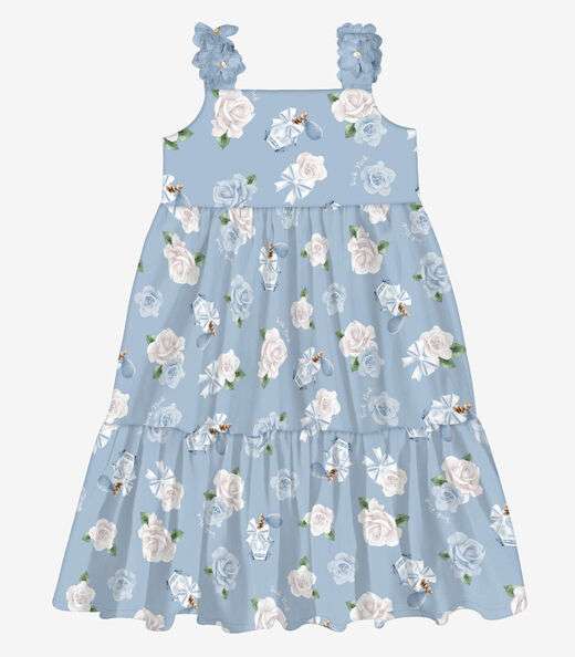 Vestido Infantil Midi Estampado Trick Nick Azul