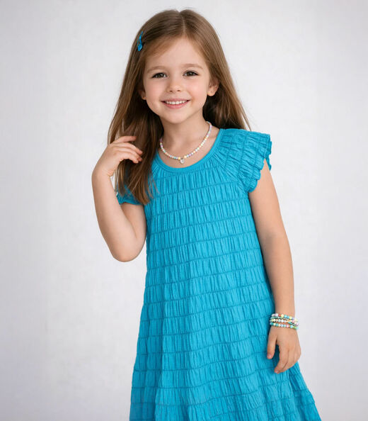 Image_Vestido Infantil Com Franzido Na Manga Select Azul