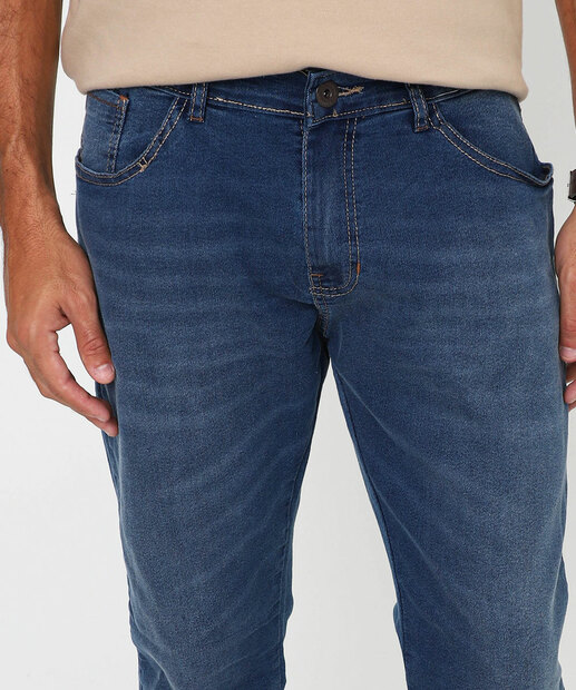 Calça Masculina Jeans Reta Bolsos Gangster Azul